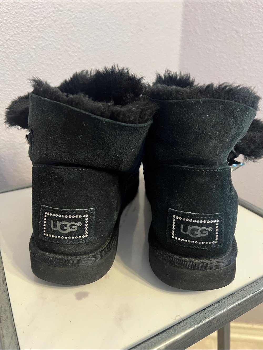 UGG Rhinestone Suede Short Shearling Booties
